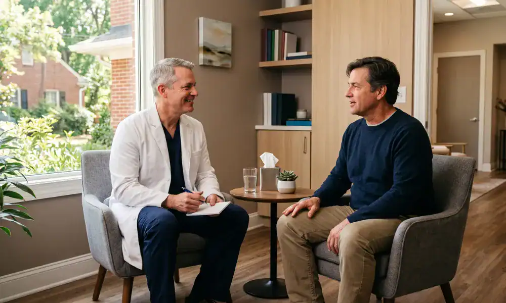 Pills and acoustic wave therapy device shown side by side for erectile dysfunction treatment comparison.